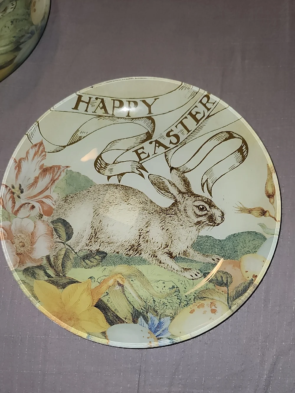 Williams Sonoma Happy Easter Bunny Plate - White, Brown, Yellow, Green (4)